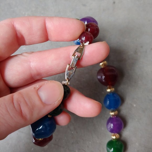 Vintage Blue Red Green Purple Beaded Necklace - Picture 6 of 9